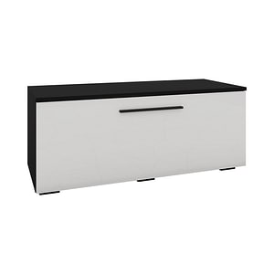 Comoda TV haaus, Kos, O Usa, Negru/Alb Lucios, MDF, 95 x 40 x 39 cm