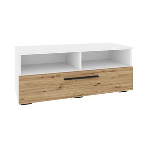 Comoda TV haaus, Kos, O Usa, 2 Polite, Alb/Stejar Artisan, 95 x 40 x 39 cm