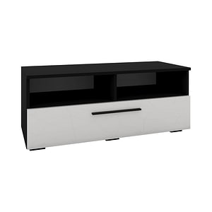Comoda TV haaus, Kos, O Usa, 2 Polite, Negru/Alb Lucios, MDF, 95 x 40 x 39 cm