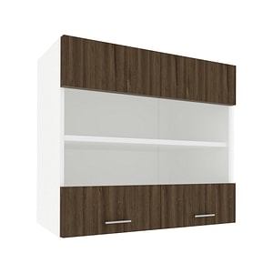 Corp superior haaus, Karo, 2 Usi, cu sticla, stejar bronz/Alb, 80 x 30 x 60 cm