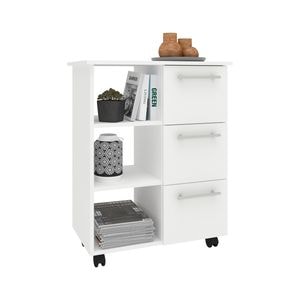 Corp mobil haaus, Loma, 3 sertare, 3 Rafturi, Alb, 64 x 35 x 85 cm