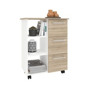 Corp mobil haaus, Loma, 3 sertare, 3 Rafturi, stejar sonoma/Alb, 64 x 35 x 85 cm