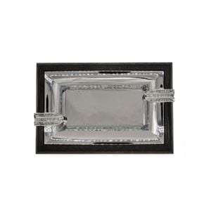 Scrumiera Gentili, 26.5x18x5 cm, cu piele maro de crocodil, tava metal cromat, linii curbate