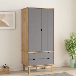 Sifonier VIDAXL OTTA, maro si gri, 76,5x53x172 cm, lemn masiv pin