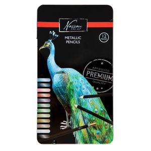 Creioane colorate Nassau, Fine Art, 12 culori metalice, in cutie metalica