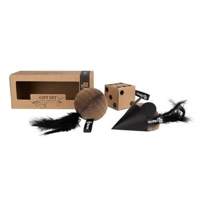 Set 3 jucarii pisica Orange Pet Brands District 70 Gift Box, din carton, maro