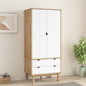 Sifonier OTTA, maro si alb, 76,5x53x172 cm, lemn masiv pin