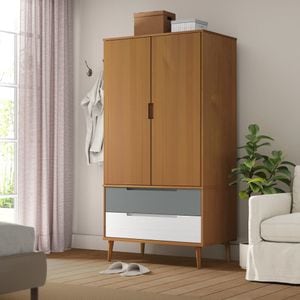 Sifonier "MOLDE", maro, 90x55x175 cm, lemn masiv de pin