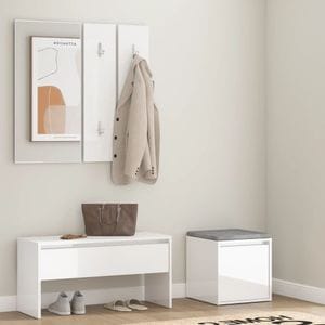 Set de mobilier pentru hol, alb extralucios, lemn prelucrat
