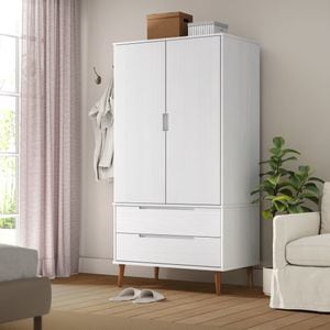 Sifonier "MOLDE", alb, 90x55x175 cm, lemn masiv de pin