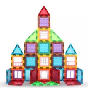 Set constructii magnetic cu 45 piese PROCART, multicolor, Magnetic Tiles, castel 3D