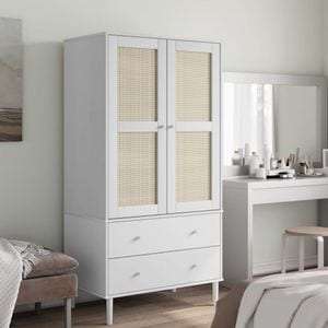 Sifonier SENJA VIDAXL, aspect ratan alb, 90x55x175 cm, lemn masiv pin