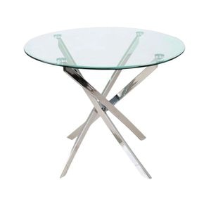 Masa dining rotunda HECTARUL T44-1, cadru metalic cromat, blat din sticla securizata, 100 x 74 cm, 4 persoane, transparent