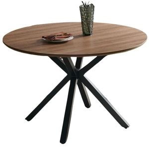 Masa dining rotunda HECTARUL, cadru metalic, blat din MDF, 120 x 74 cm, 4 persoane, maro