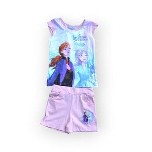 Set doua piese tricou si pantaloni scurti Frozen Disney, 100% bumbac, 4 ani, multicolor