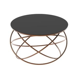 Masuta de cafea DacEnergy, cadru metalic cromat aramiu, sticla neagra lucioasa, design unic, atractiv, forma rotunda, fixa, 75 x 45 cm