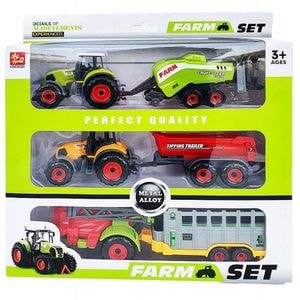 Set 6 utilaje de jucarie pentru ferma PROCART, tractoare, remorci, masini agricole pentru copii