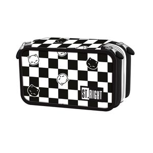Penar echipat Majewski, PC05 ST Right Chess Cats, 3 compartimente, 23 x 10.5 x 7 cm, Alb/Negru