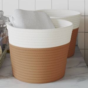 Set cosuri de depozitare VIDAXL, 2 buc. maro si alb 24x18 cm, bumbac