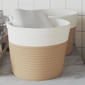 Set cosuri de depozitare VIDAXL, 2 buc. bej si alb 24x18 cm, bumbac