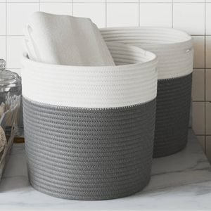 Set cosuri de depozitare VIDAXL, 2 buc. gri si alb 28x28 cm, bumbac