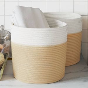 Set cosuri de depozitare VIDAXL, 2 buc., bej si alb, 28x28 cm, bumbac