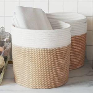Set cosuri de depozitare VIDAXL, 2 buc. maro si alb 28x28 cm, bumbac