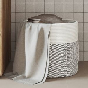 Cos de depozitare VIDAXL, gri si alb, 40x35 cm, bumbac