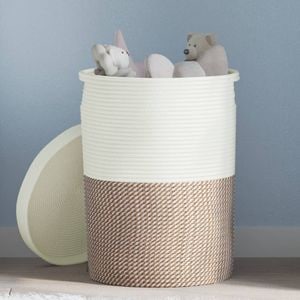 Cos de depozitare cu capac VIDAXL, maro si alb, 37x50 cm, bumbac