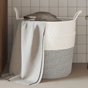 Cos de depozitare VIDAXL, gri si alb, 43x38 cm, bumbac