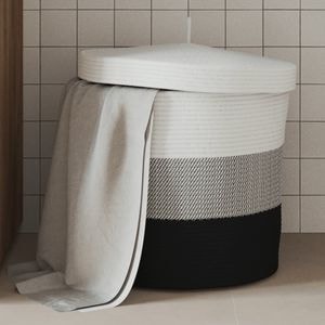 Cos de depozitare cu capac, alb si negru, 40x35 cm, bumbac