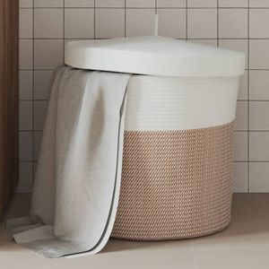 Cos de depozitare cu capac, maro si alb, 40x35 cm bumbac