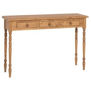 Consola cu picioare strunjite, 3 sertare, culoare maro deschis P001, ceruit, 100% lemn masiv, 120x35x79 cm