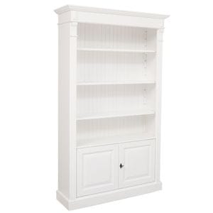 Biblioteca cu 2 usi, etajera deschisa, Colectia Directoire, culoare alb P004, vopsit, 100% lemn masiv, 120x39x197 cm
