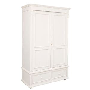 Dulap cu 2 usi si 2 sertare, culoare alb murdar P039A, vopsit antichizat, 100% lemn masiv, 128x206x62 cm