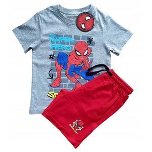 Set 2 piese Super Hero Spiderman, tricou si pantaloni scurti, bumbac, multicolor, 134 cm