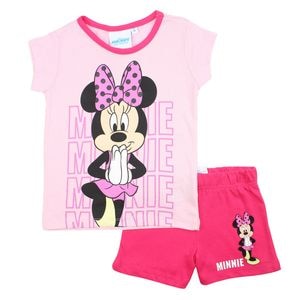 Pijamale copii cu maneca scurta Minnie Mouse, Happy, bumbac, multicolor, 128 cm