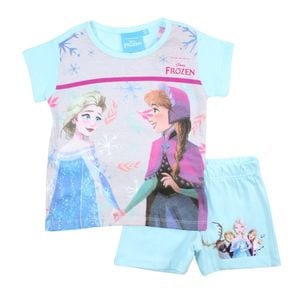 Pijamale copii cu maneca scurta Frozen, Anna and Elsa, 100% bumbac, multicolor, 104 cm