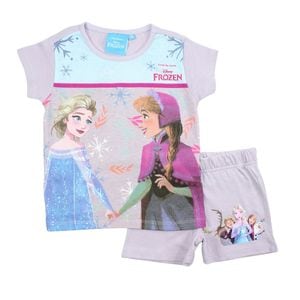 Pijamale copii cu maneca scurta Disney, Frozen, Anna and Elsa, 100% bumbac, multicolor, 98 cm