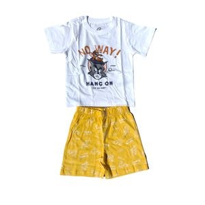 Pijamale cu maneca scurta Tom and Jerry, bumbac, alb/galben, marimea 104 cm