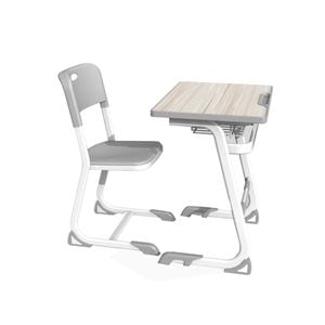 Set de masa si scaun RFG, Ergonomic, Pentru copii clasele I-VIII, Material Otel, Lemn, Cu sertar, Gri