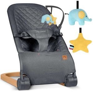 Balansoar bebelusi, cadru metalic, material textil, pozitie sigura, ergonomica, pliabil, reglare inclinare a spatarului in 3 trepte, picioare anti-alunecare, cu jucarii, antracit