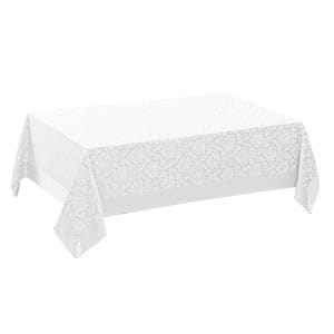 Fata de masa Valentini Bianco, model brocard de lux, dreptunghiulara, 160x320cm, alb