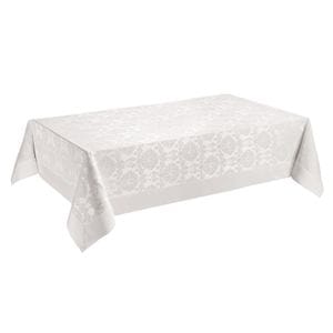 Fata de masa Valentini Bianco, model brocard de lux, dreptunghiulara, 160x260cm, alb