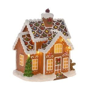 Decoratiune Craciun model Casa animata din bomboane cu lumini, 25x17x27 cm, multicolor