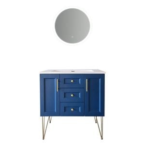 Set mobilier baie LUC, albastru mat, 80 x 85 cm, oglinda LED touch
