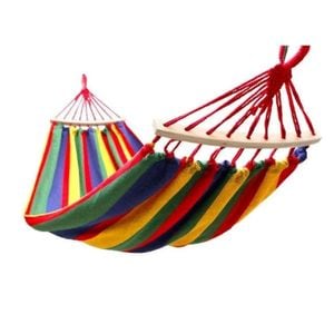 Hamac dublu cu tija din lemn PROCART, 150 x 200 cm, capacitate maxima 200 kg, 330g/mp, multicolor