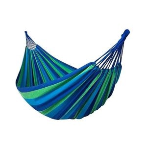 Hamac pentru 2 persoane PROCART,150x200 cm, tija din lemn, maxim 200 kg, husa depozitare, verde/albastru