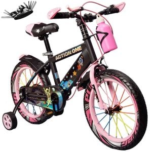 Bicicleta copii 3-5 ani cu set de chei cadou, roti ajutatoare si bidon Kiddo II, 12 inch,roz