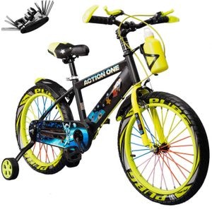 Bicicleta copii 3-5 ani cu set de chei cadou, roti ajutatoare si bidon Kiddo II, 12 inch,verde neon